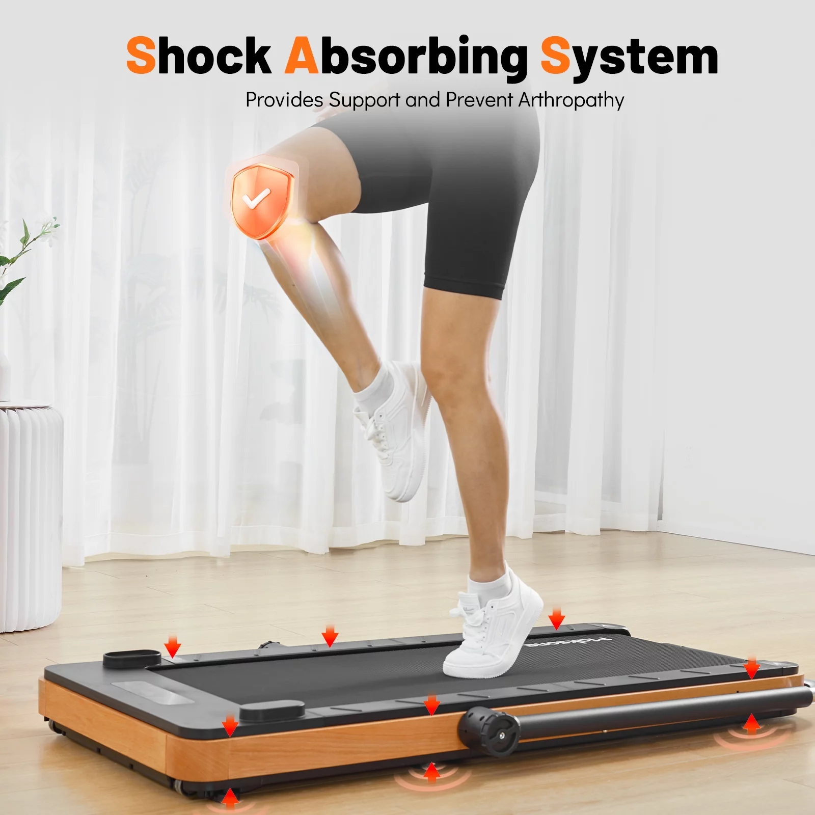 Maksone 3HP Folding Walking Pad, Wood Under Desk Treadmill with Adjustable Handlebar with Remote Control