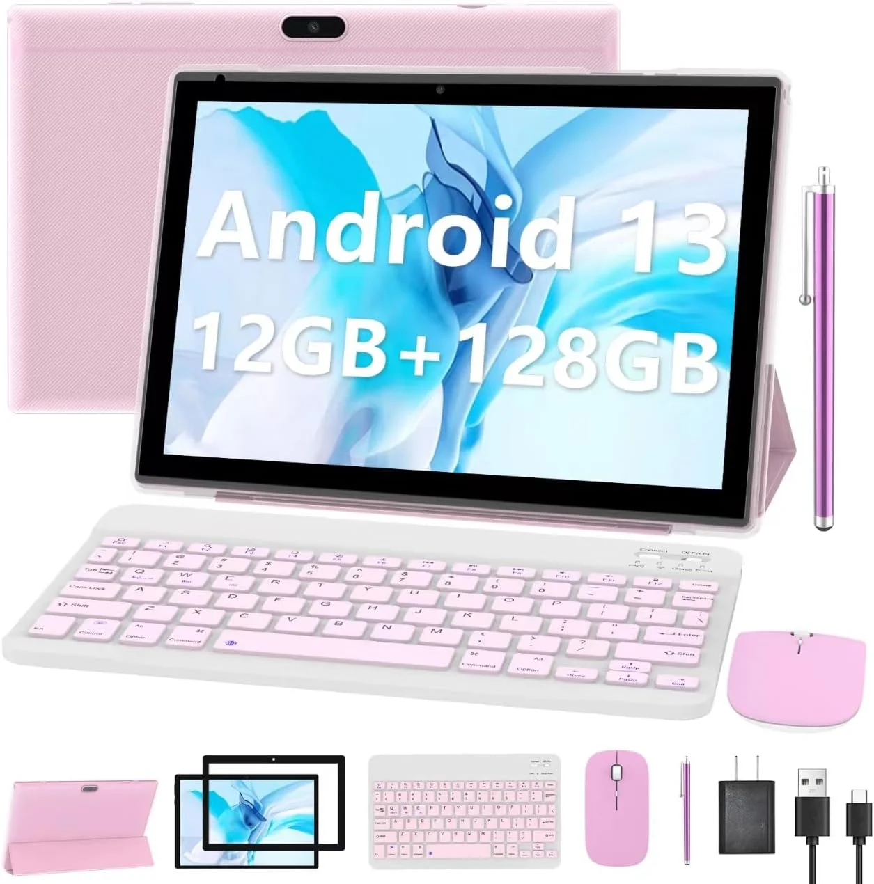 2024 Newest Android 13 Tablet 10 Inch, 12GB RAM 128GB ROM/1TB Expandable Tablet PC, 2 in 1 Tablets with Keyboard, Quad-Core 2.0GHz CPU HD Screen, Google Certified 5G WiFi 6 BT 5.0, 8MP Camera Tableta