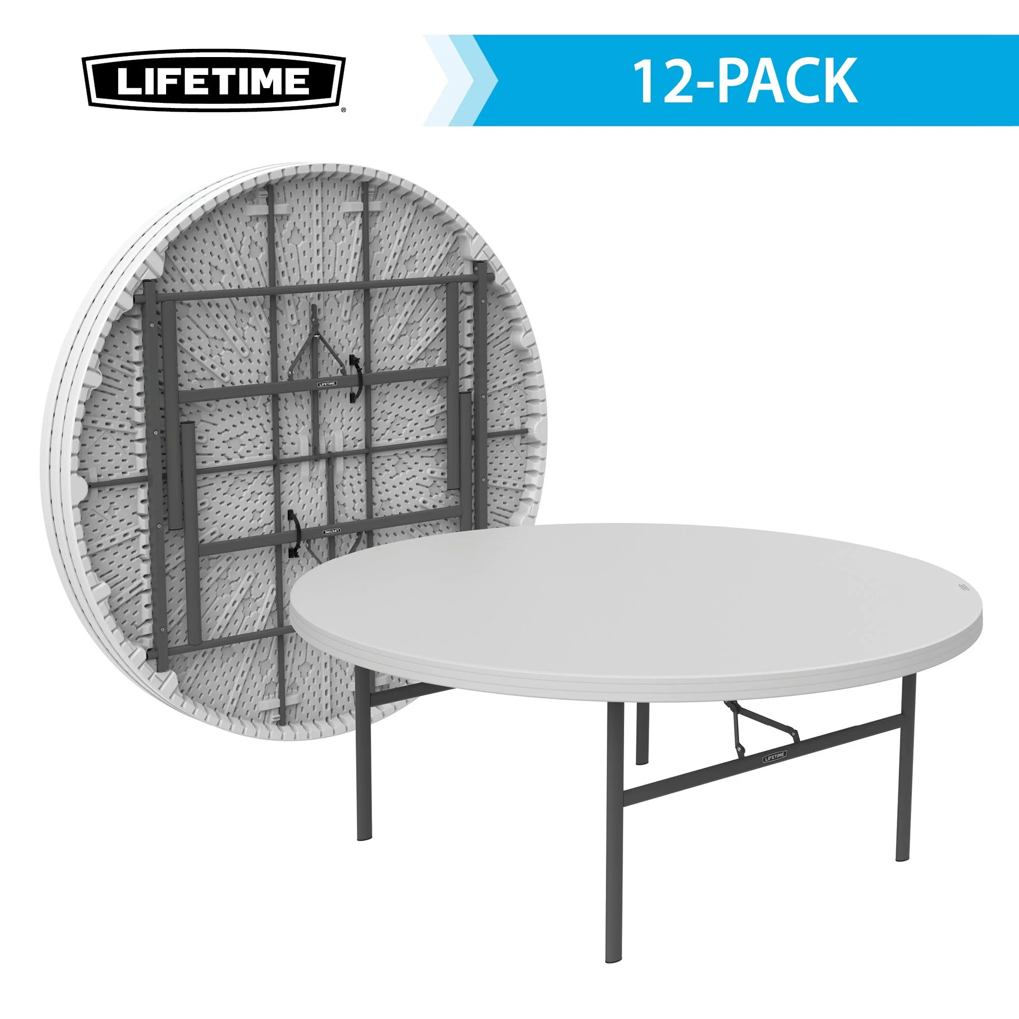 Lifetime 72-Inch Round Table. White Granite - 12 Pk (Commercial) - 82673