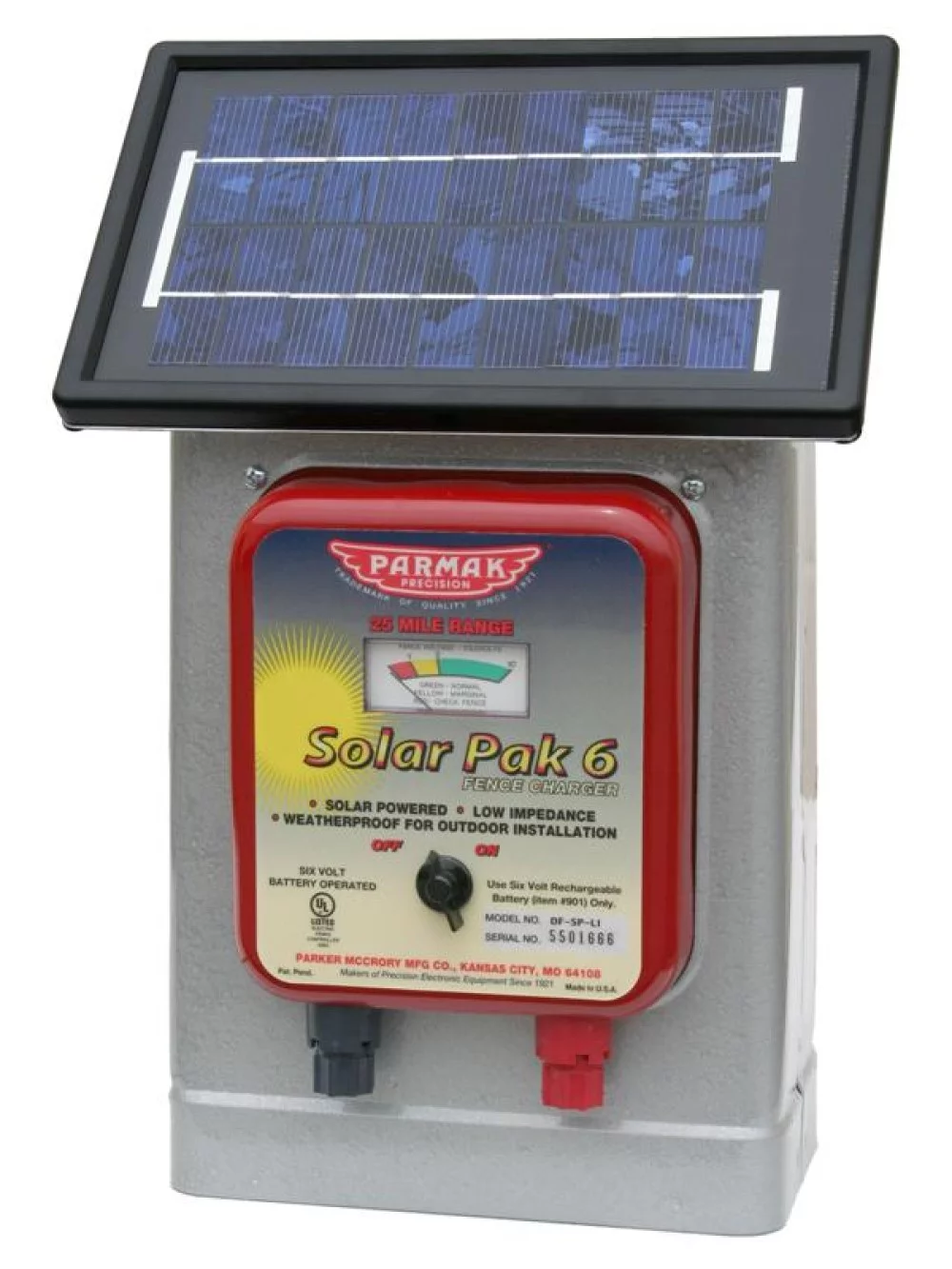 Parmak DF-SP-LI Deluxe Field Solar-Pak 6 Electric Fence Charger, Solar/6 Volt Battery, 25 miles, Built-In Performance Meter, Weatherproof, Portable