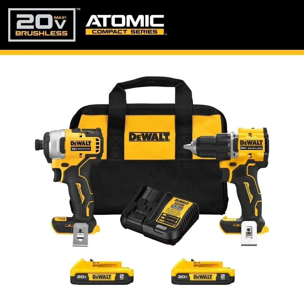 Dewalt DCK225D2 20V MAX ATOMIC Brushless Compact Lithium-Ion 1/2 in. Cordless Drill Driver and 1/4 in. Impact Driver Combo Kit with 2 Batteries 2 Ah