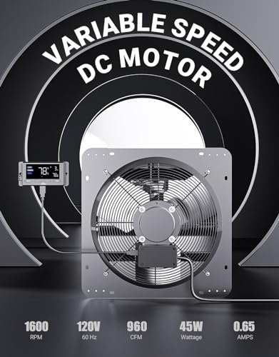 iLiving Wall Mounted Shutter Exhaust Fan, Automatic Shutter, Temperature and Humidity Controls with Variable Speed, at 1600 RPM DC Motor