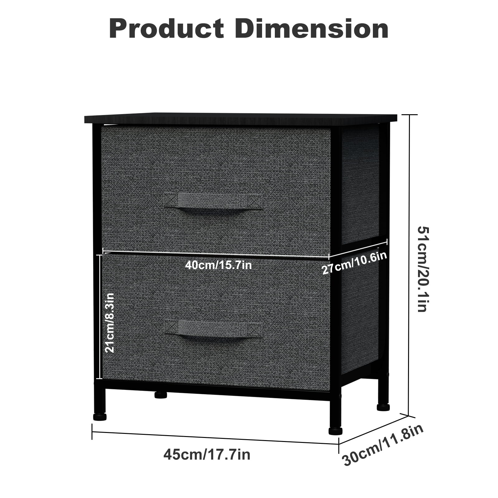 Hengu 2 Drawer Dresser, Fabric Drawers Closet Shelves for Bedroom, Closets, Living Room, Hallway, Gray