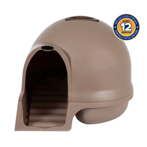 Petmate Booda Dome Clean Step Enclosed Cat Litter Box, 95% Recycled Materials, Titanium