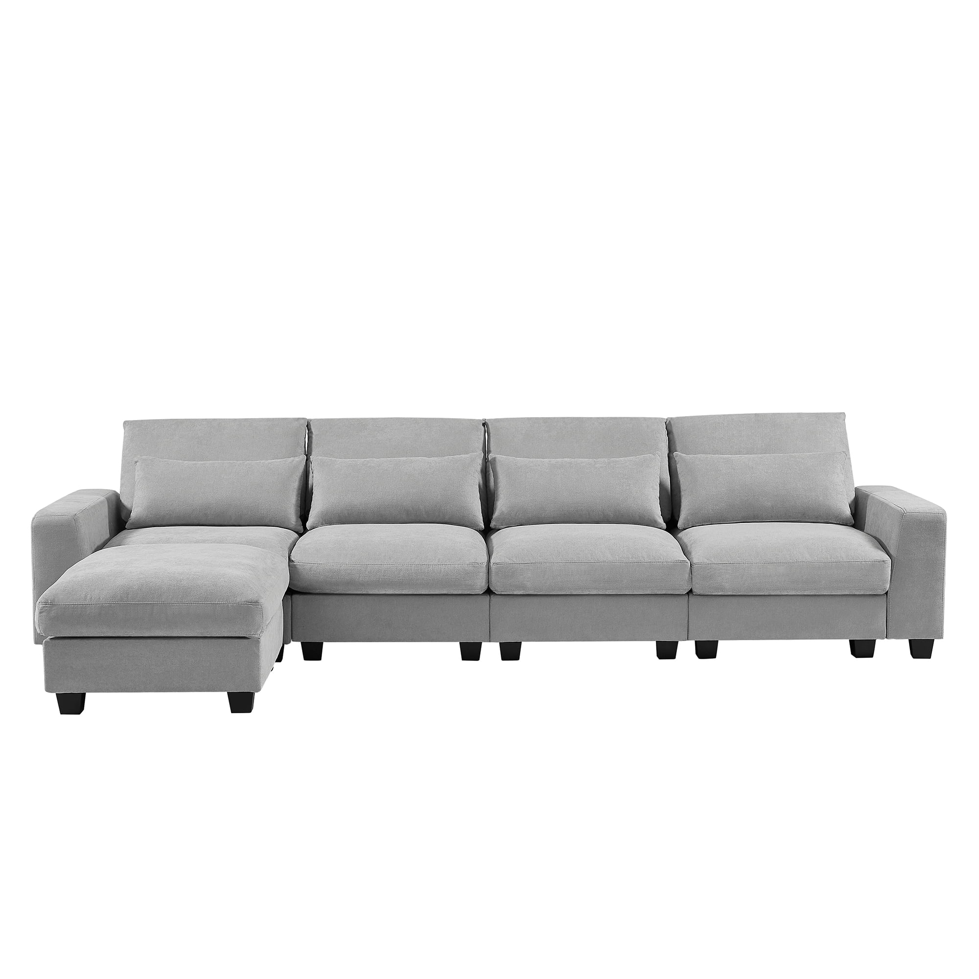 Dawn Whisper Modern Large L-Shape Feather Filled Sectional Sofa, Convertible Sofa Couch with Reversible Chaise for Living Room in Light Gray