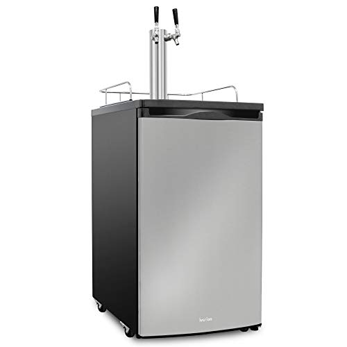 Ivation Full Size Kegerator | Dual Tap Draft Beer Dispenser & Universal Beverage Cooler | Mounted CO2 Cylinder, Temperature Control, Drip Tray & Rail | Fits 1/2 Keg, 1/4 Pony Keg, (2) 1/6 Kegs