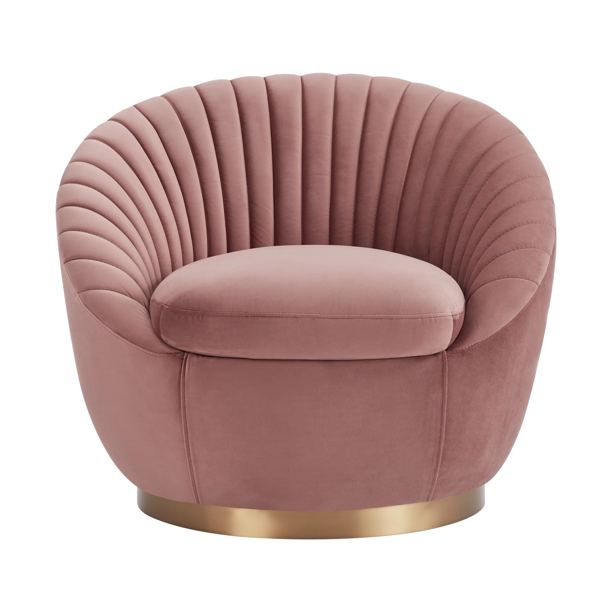 Mitzy Pink Blush Velvet Swivel Accent Chair Gold Base Curved Back