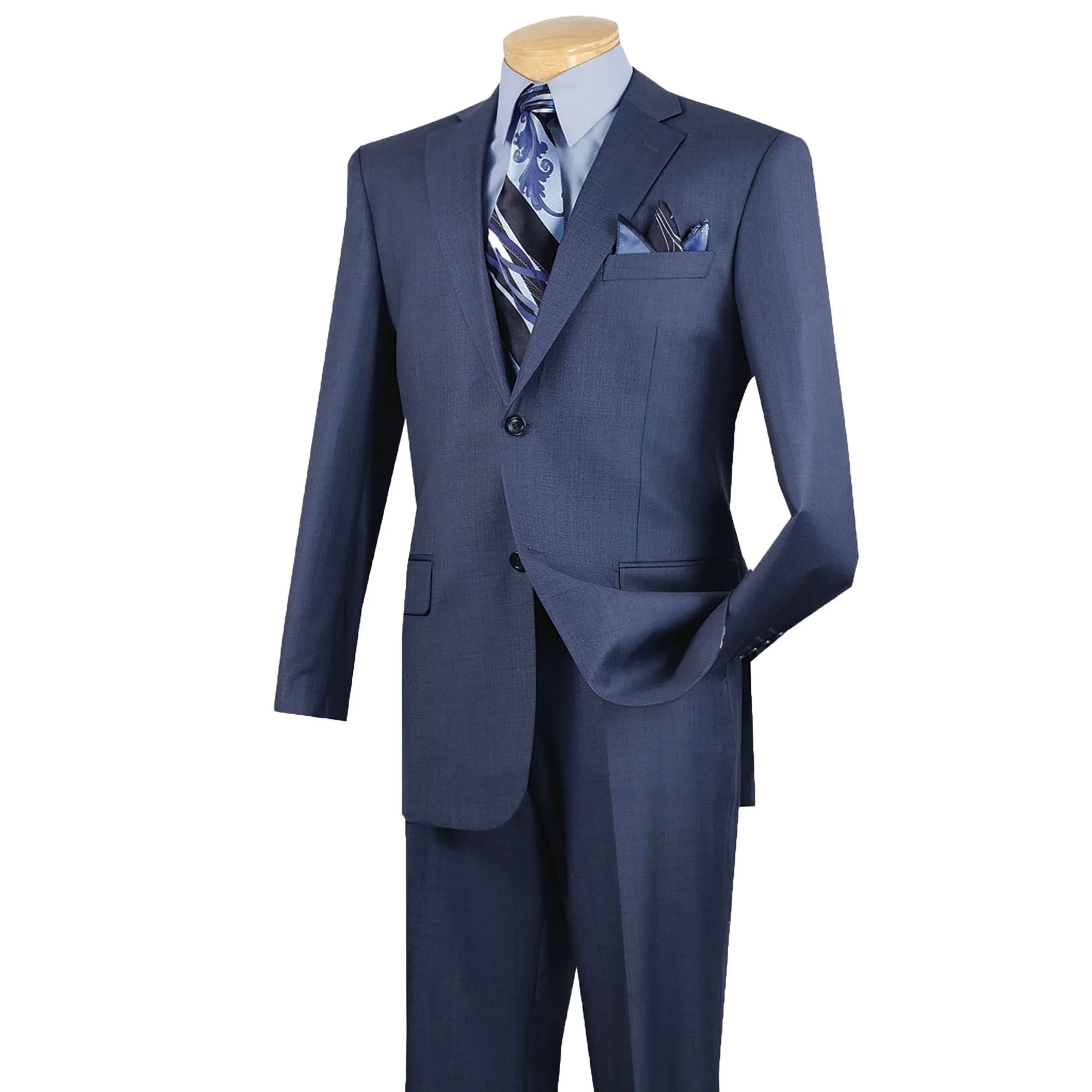 VINCI Men's Blue Textured 2-Button Classic-Fit Business Suit - NEW - 40L