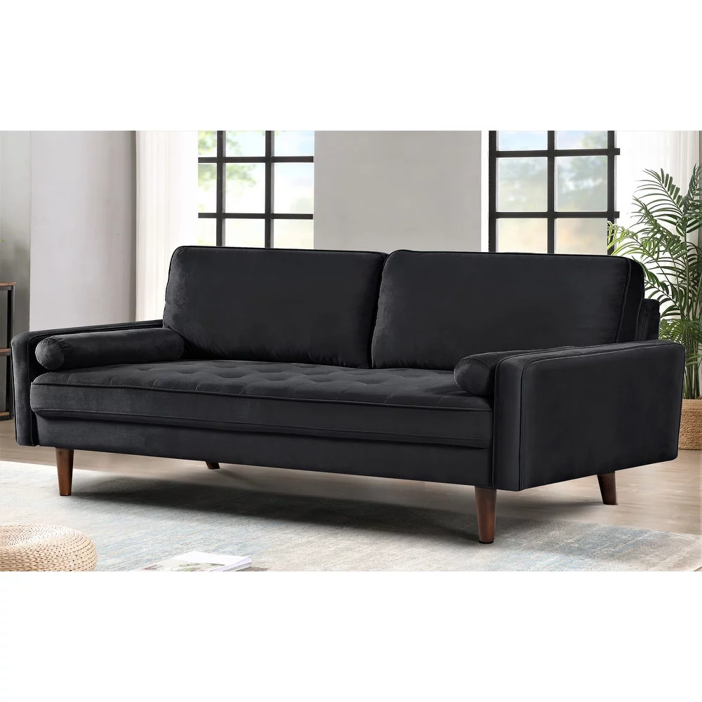 Uspridefurnitur Monahan 70''W Velvet Tufted Sofa, Black