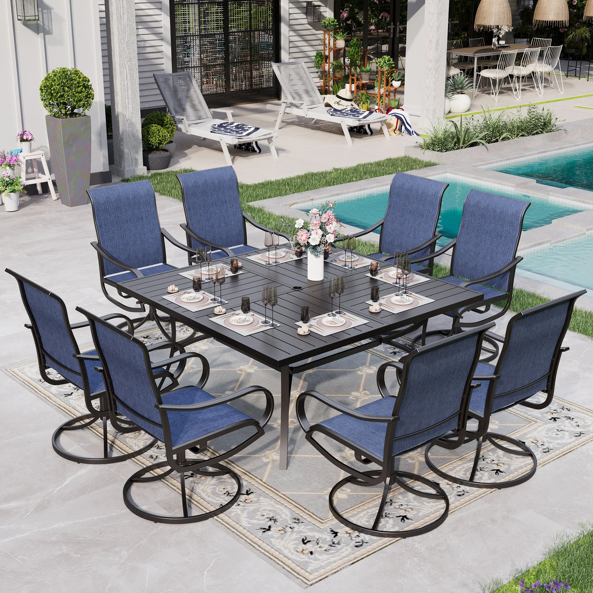 Sophia & William 9 Piece Outdoor Patio Dining Set Textilene Chairs and 60