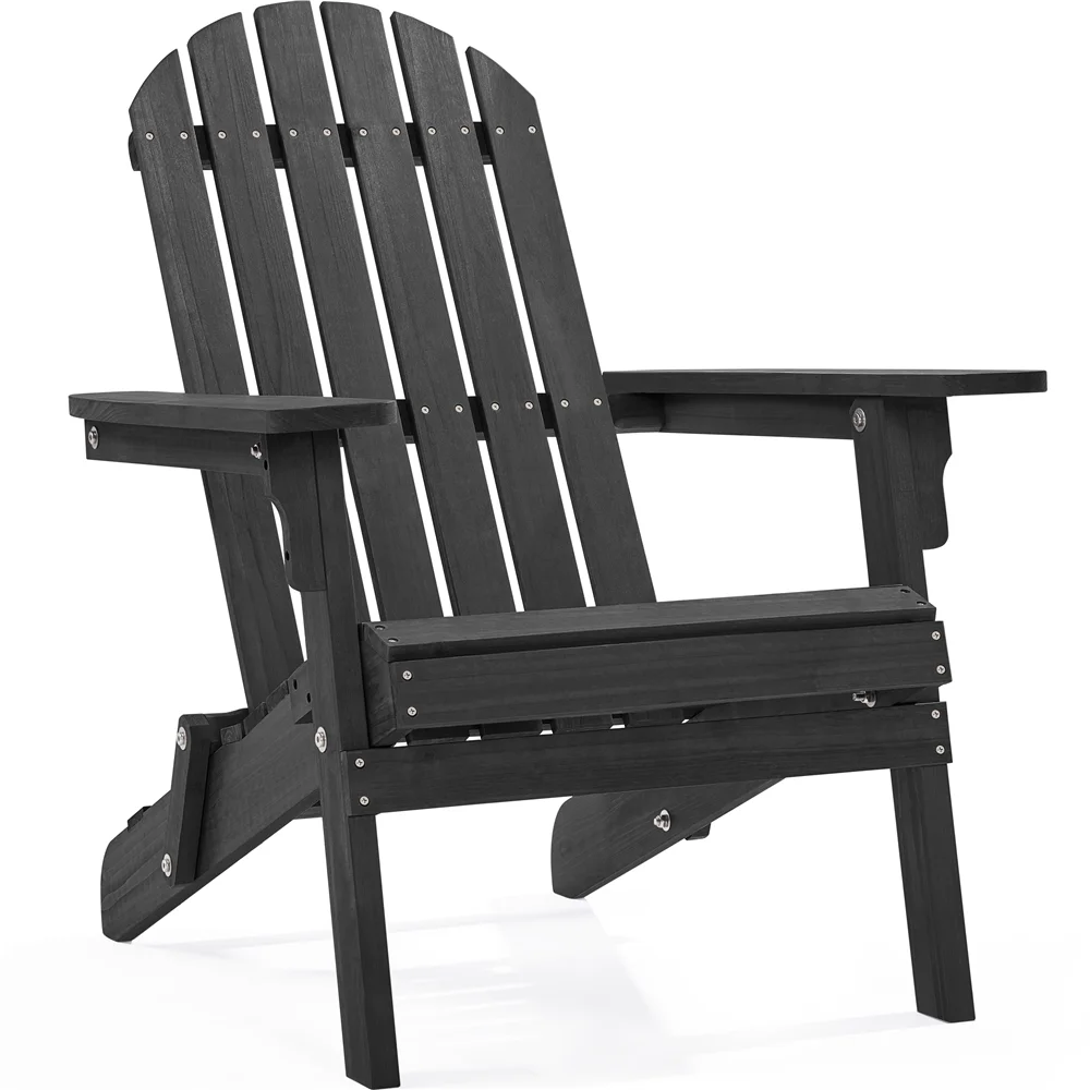 Smile Mart Folding Wooden Adirondack Chair Fire Pit Lounge Chair for Patio, Black