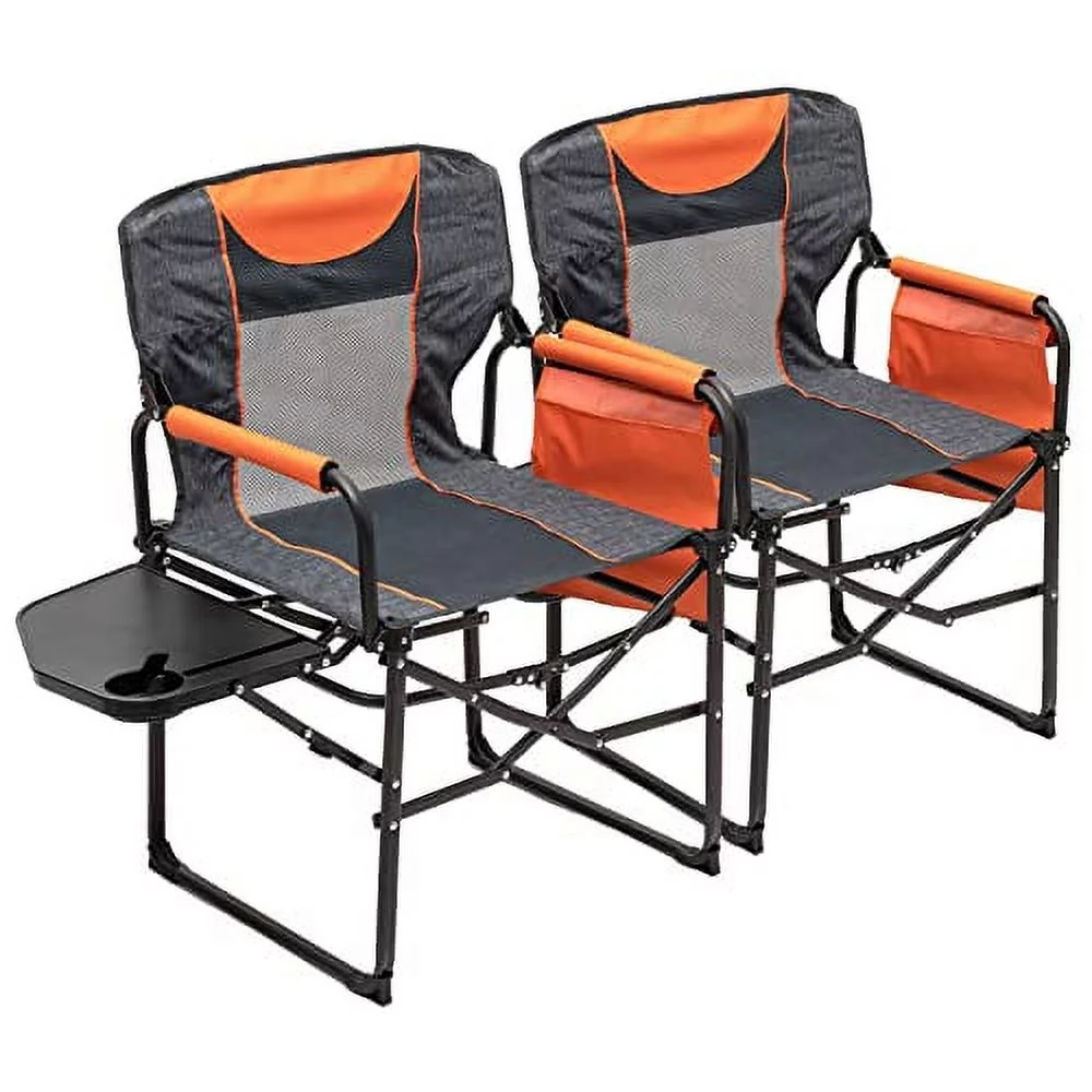 SunnyFeel Compact Camping Director Chair, Portable Folding Chairs with Side Table, Carry Bag (2 Pack Orange)