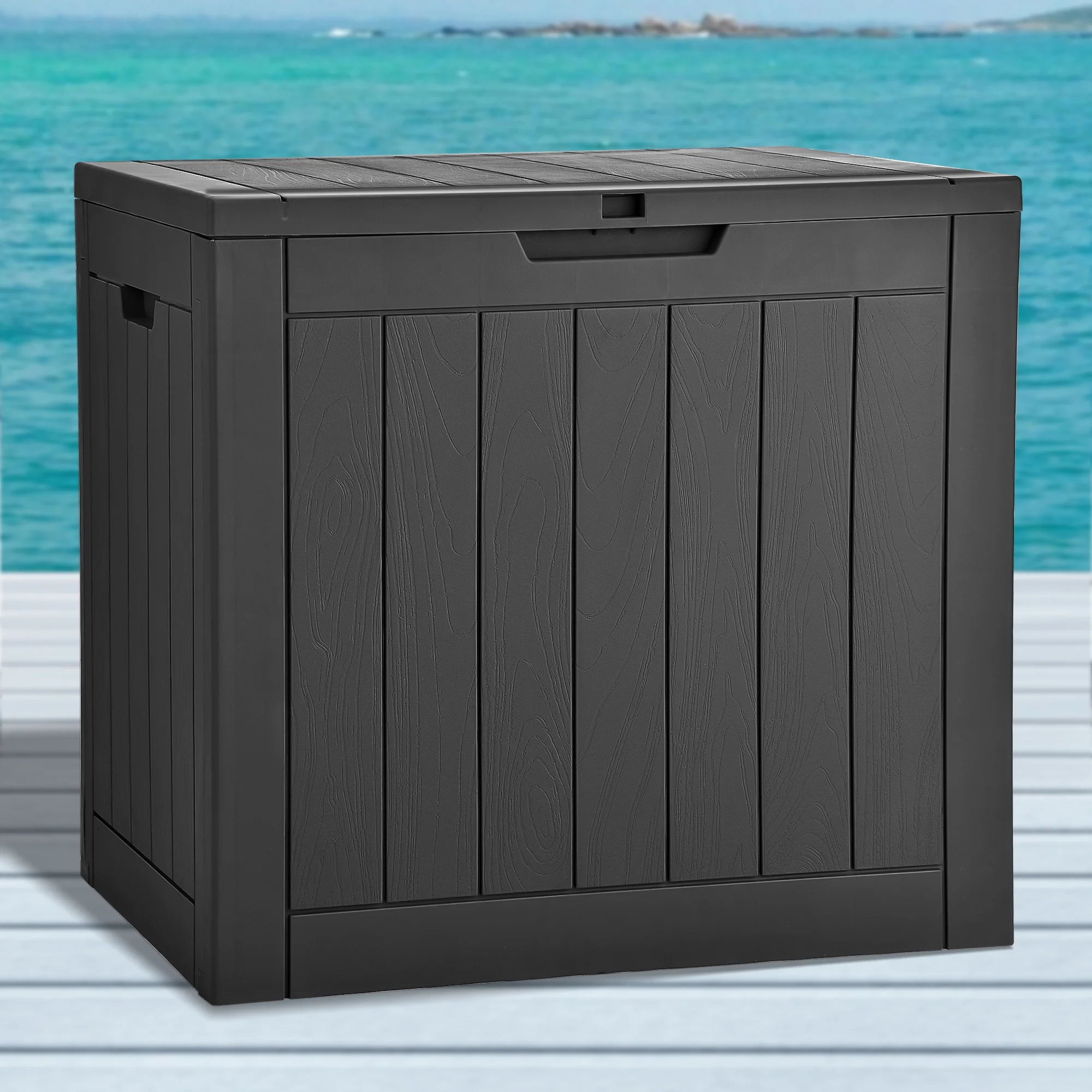 Dextrus 30 Gallon Outdoor Storage Chest, Ideal for Storing Patio Furnishings, Cushions, Garden Equipment, Durable Waterproof Resin with Secure Locking Lid and Convenient Side Handles (Black)