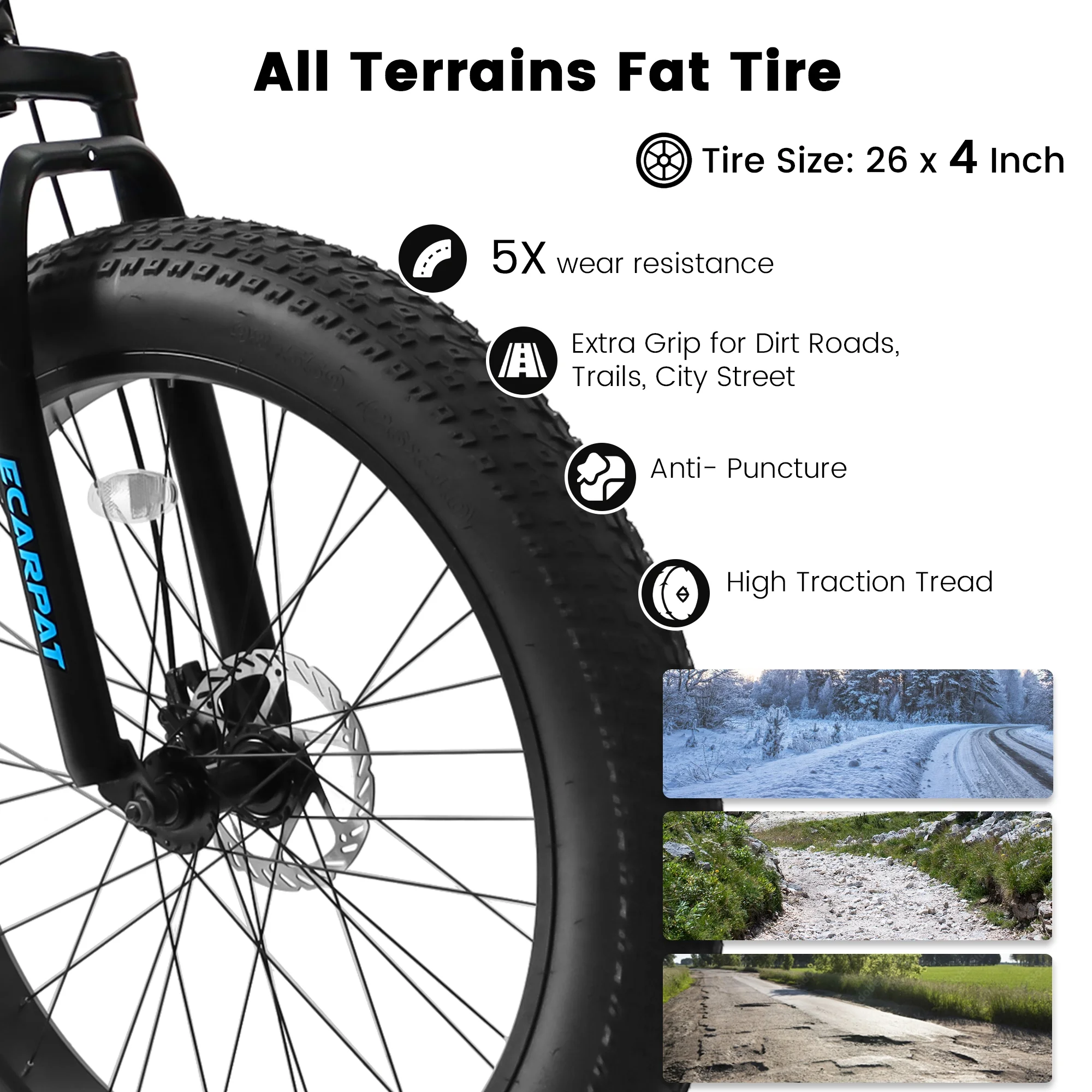 26 Inch Fat Tires Mountain Bike, 26x4
