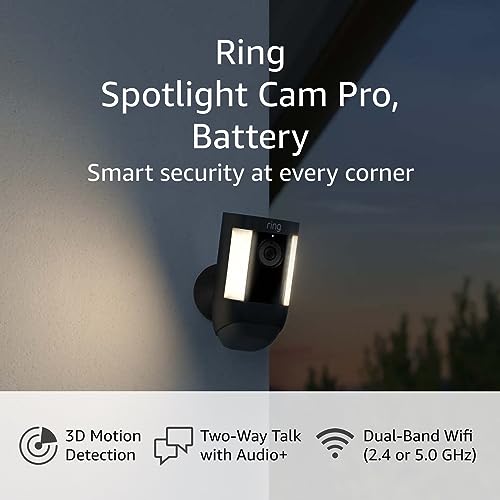 Ring Spotlight Cam Pro, Battery | 3D Motion Detection, Two-Way Talk with Audio+, and Dual-Band Wifi (2022 release) - White