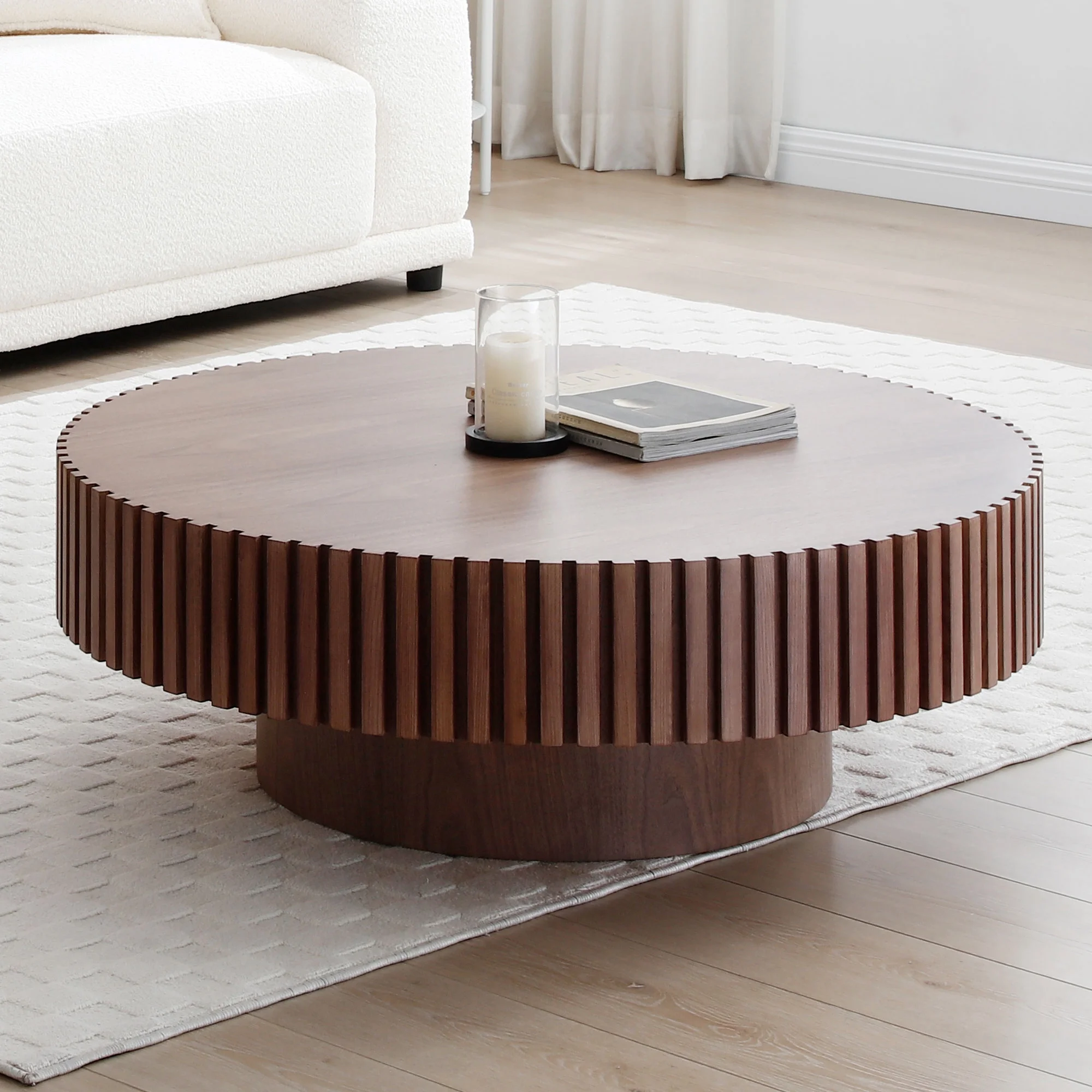 Kevinplus 39.37'' Round MDF Coffee Table Mid Century Modern Coffee Table Unique Coffee Table for Living Room Furniture, Tea Table WALNUT