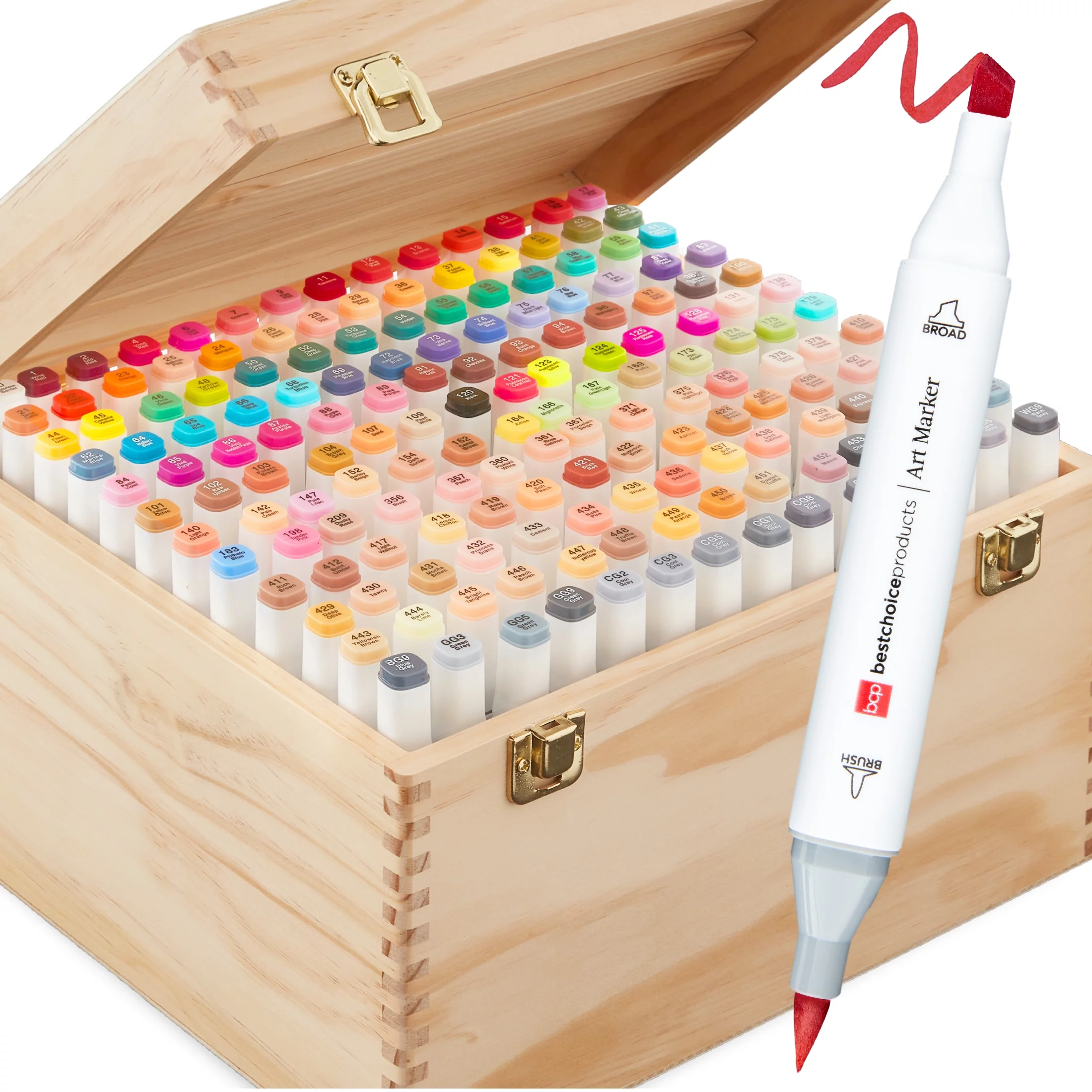 Best Choice Products Set of 168 Alcohol-Based Markers, Dual-Tipped Pens w/ Brush & Chisel Tip, Carrying Case - Natural