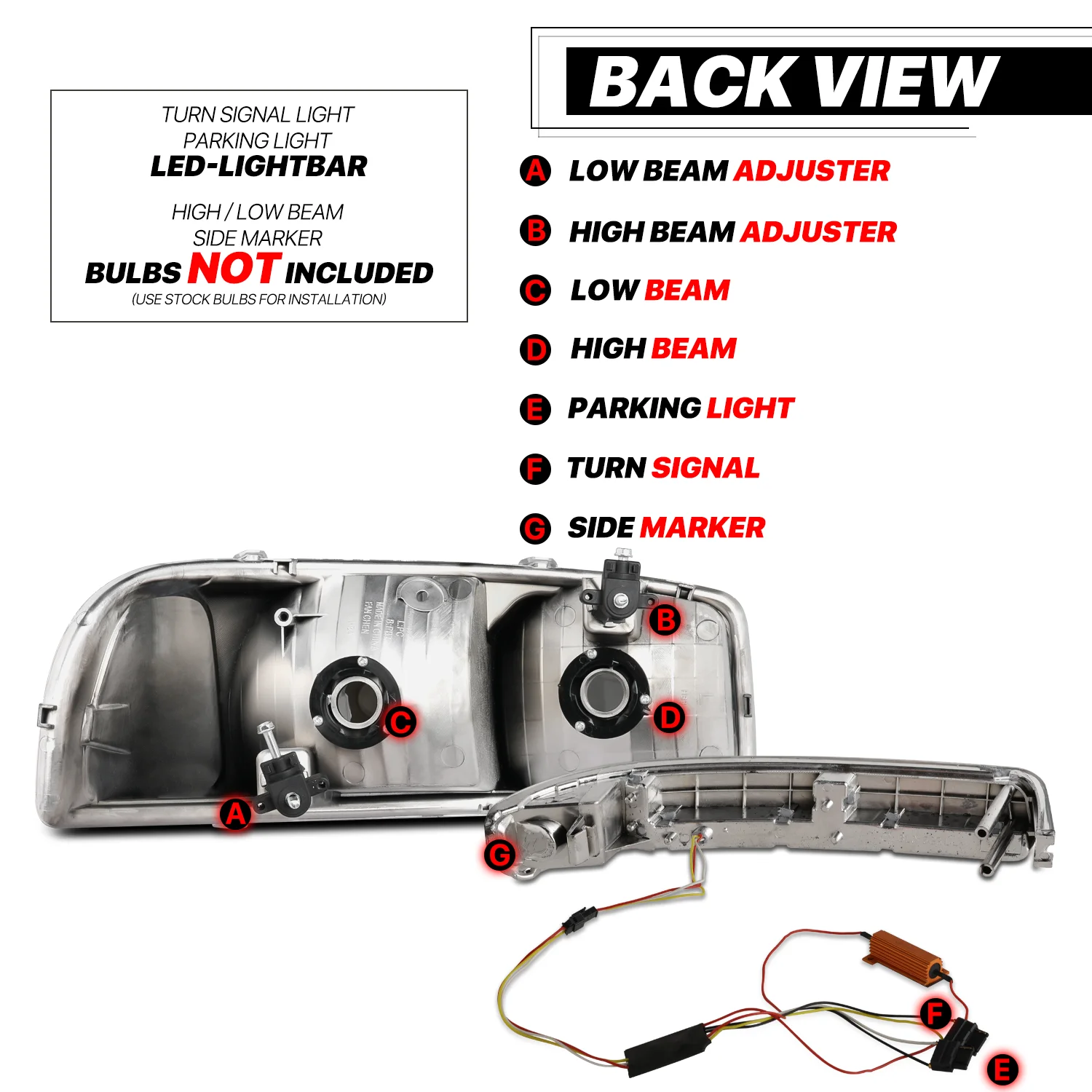 M-AUTO Switchback LED Tube DRL Headlights Assembly for 99-07 GMC Sierra 1500/99-04 2500/ 01-07 1500 HD/2500 HD/3500 HD/99-06 Yukon/00-06 Yukon XL 1500/2500 Truck