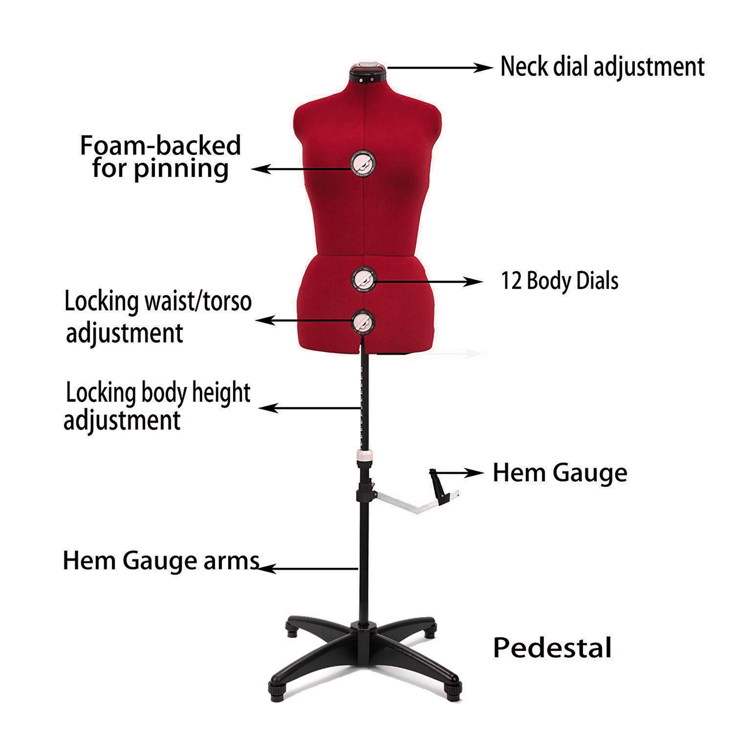 GEX 13 Dials Female Fabric Adjustable Mannequin Dress Form for Sewing, Mannequin Body Torso with Stand, Up to 70