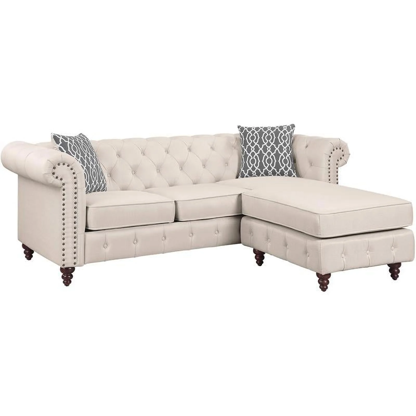 Bowery Hill Transitional Reversible Sectional Sofa in Beige Fabric
