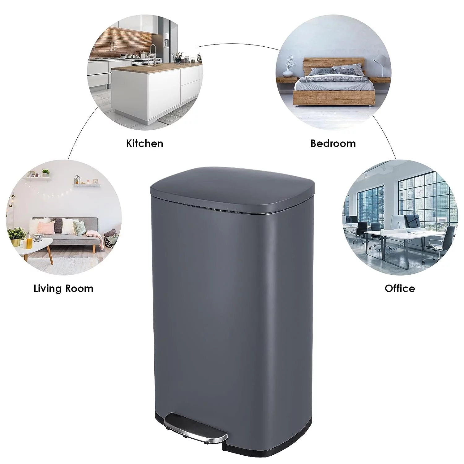 LAZY BUDDY 50L / 13.2 Gallon Kitchen Step Trash Can, Stainless Steel Garbage Bin with PP Inner Bucket