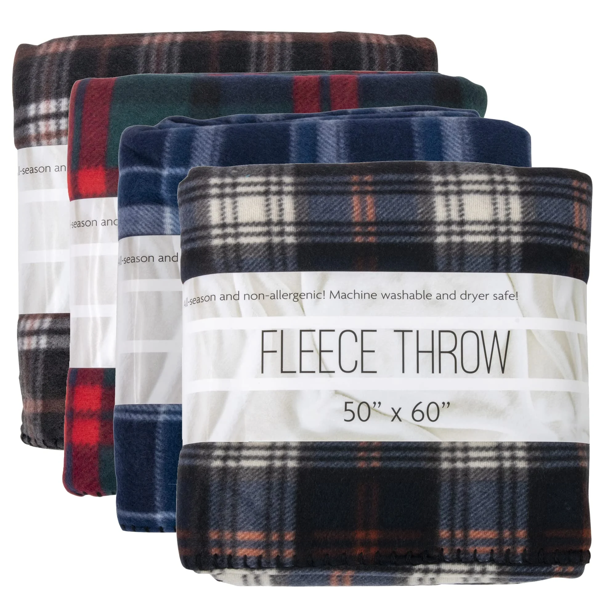 24 Pack of Bulk Wholesale 60”L x 50”W Plaid Color Fleece Throw Blankets for Fall, Winter, Spring, Summer, Men, Women, Children, Homeless, Charity Donation Drives in Assorted Plaid
