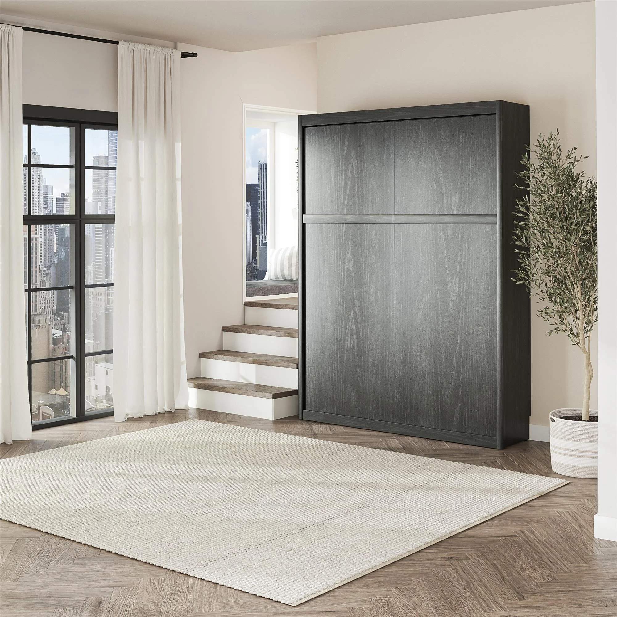 Signature Sleep Paramount Queen Size Murphy Bed with Easy Open Close Mechanism, Black Oak