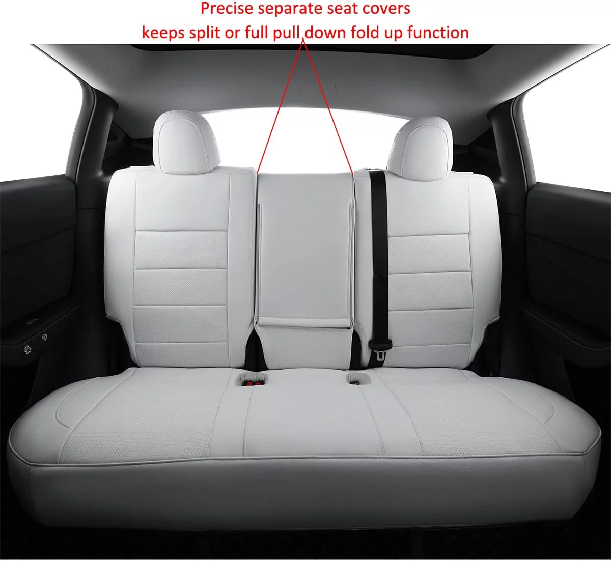 EKR Custom Fit Model 3 Car Seat Covers for Tesla Model 3 2017 2018 2019 2020 2021 2022 2023 - Full Set Leatherette (White)