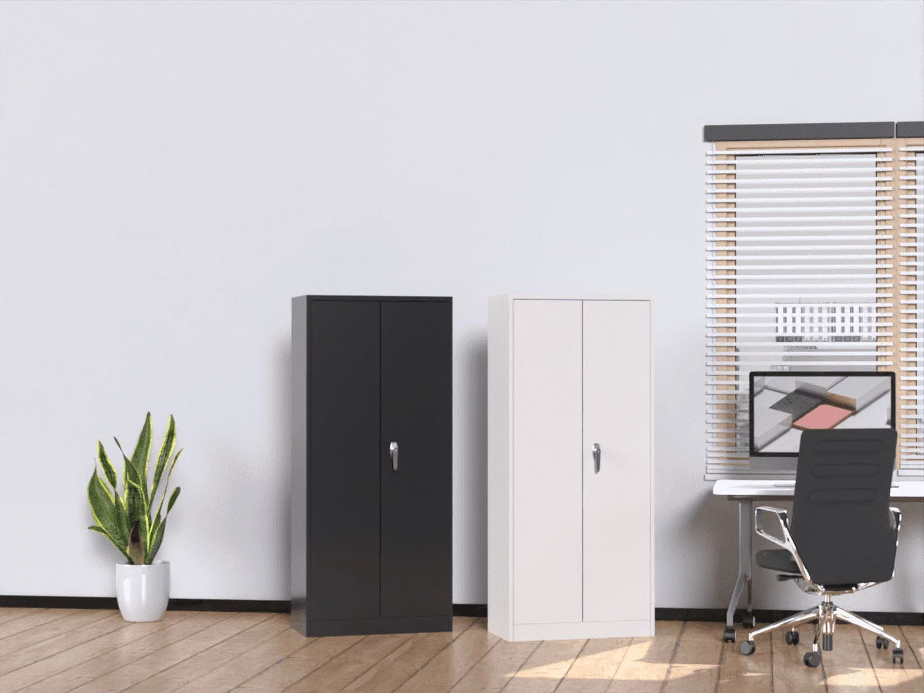 SUPEER Metal Storage Cabinet, Steel Garage Cabinet with Doors and Shelves, School Office Cabinet for Home Office, Garage and Utility Room,Assemble Required (Black)