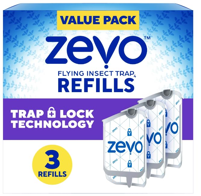 Zevo Flying Insect Trap Refill - for The Zevo MAX & Standard Indoor Fly Trap - Catch Gnats, House & Fruit Flies - Easy to Use - Mess-Free Disposal (4 Refill Cartridges)