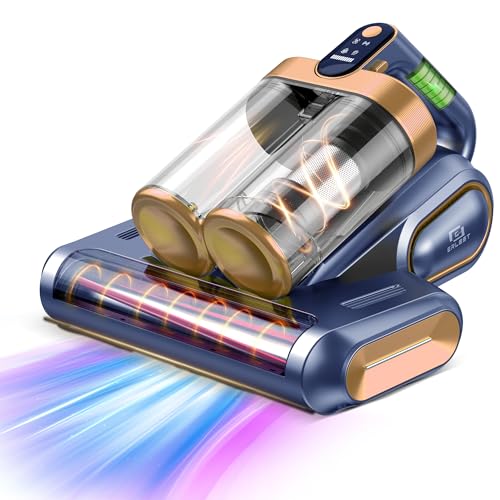Mattress Vacuum Cleaner, 16KPa Cordless Strong Suction Bed Vacuum with Uv and Ultrasonic, Dual Dust Bins and Washable Filters Effectively Cleans Dust, Pet Hair, Etc