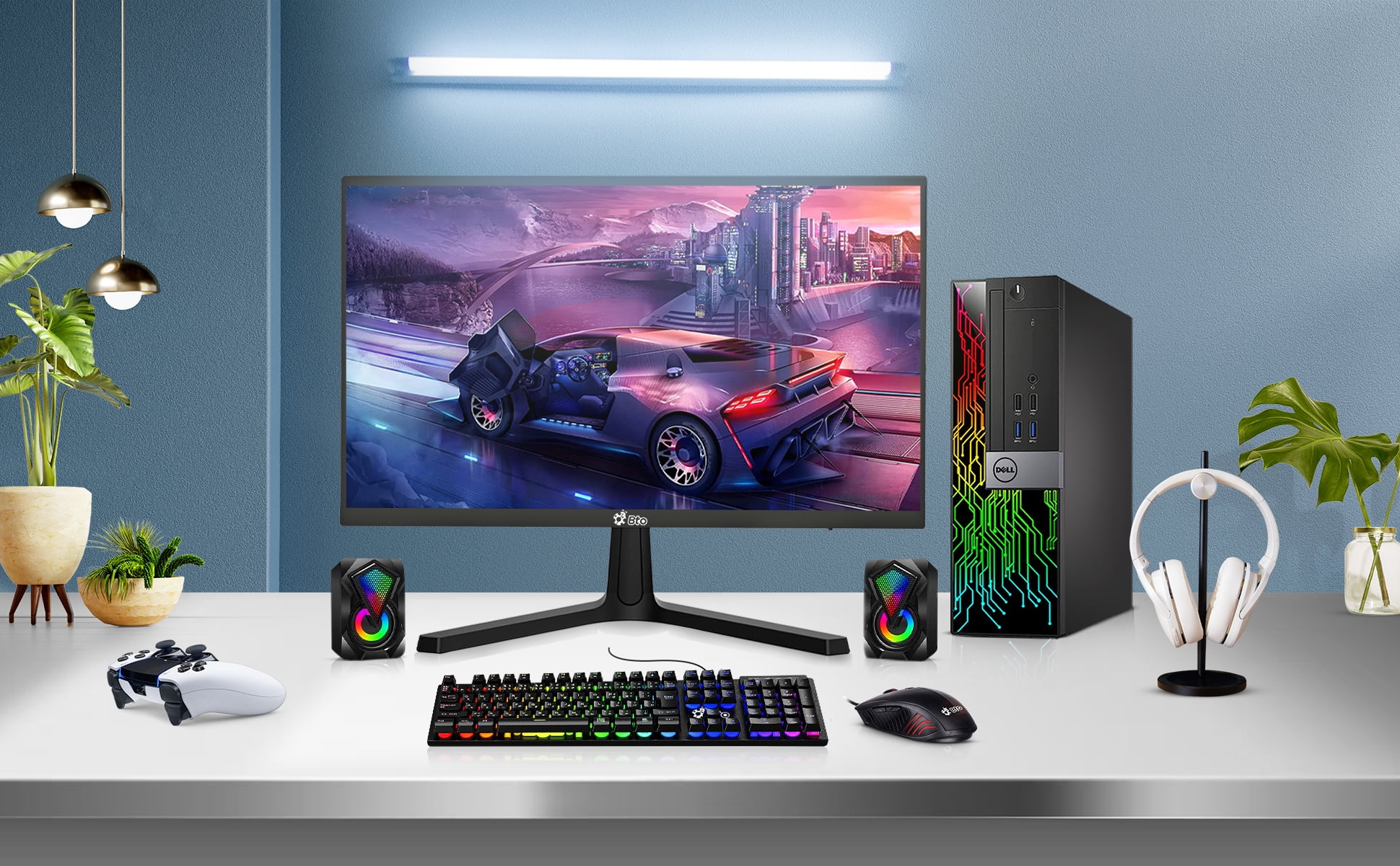 Restored Dell OptiPlex Desktop Computer PC with RGB lights, Intel i5 Quad-Core 6th Gen. Processor, 8GB Ram, 256GB SSD, 22 inch Monitor, BTO RGB Gaming Keyboard & Mouse, WiFi, Windows 10 Pro (Renewed)