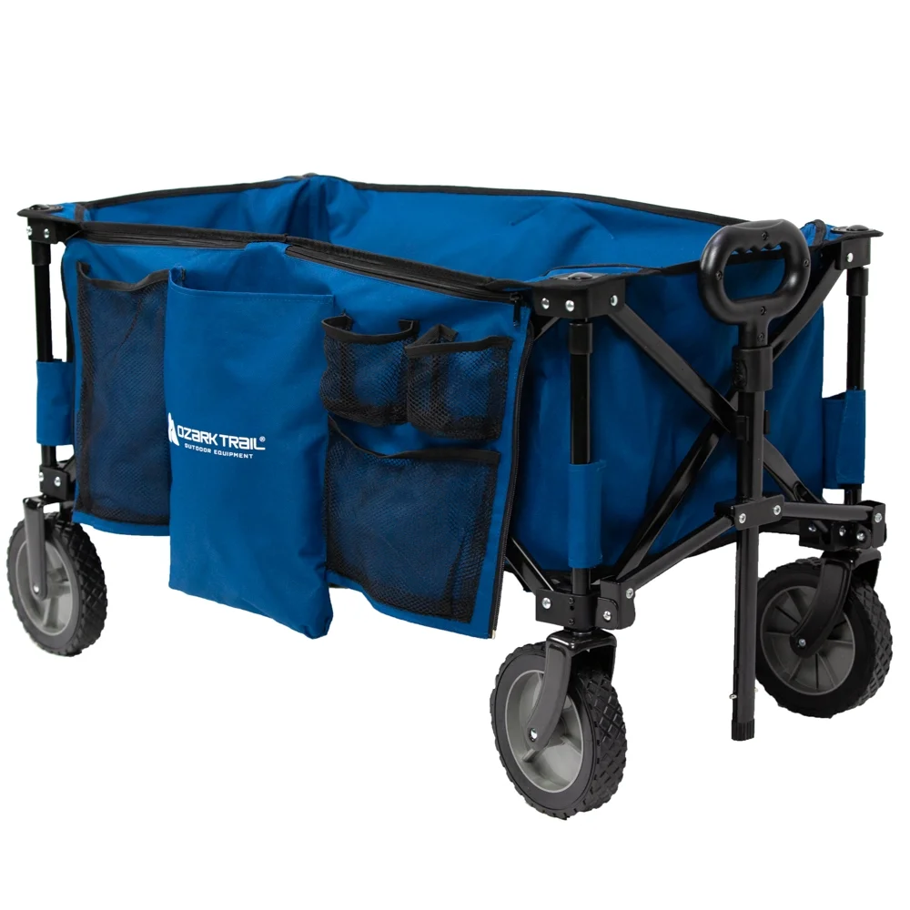 Ozark Trail Quad Fold Camping Wagon with Telescoping Handle, Blue, Polyester