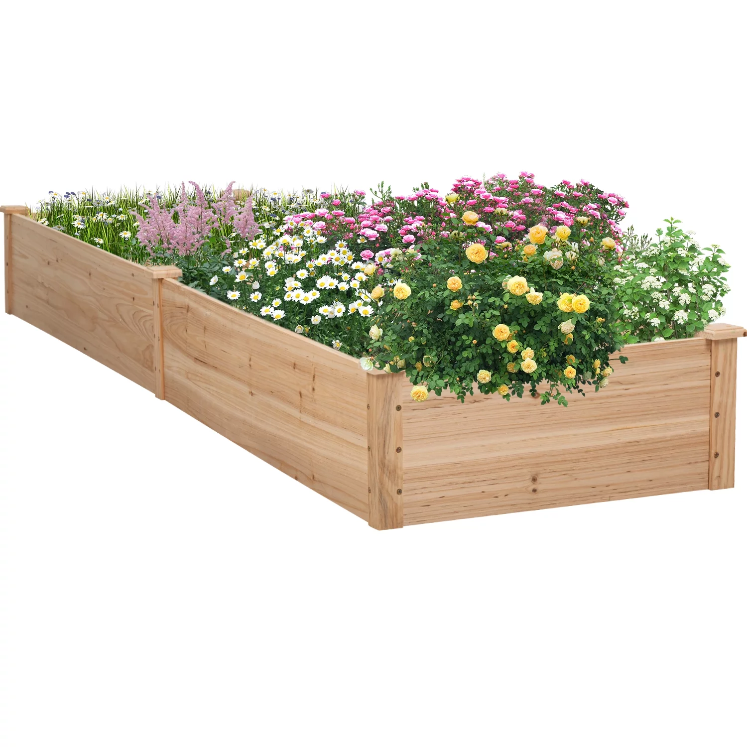 Lacoo Raised Garden Bed 92x22x9in Divisible Wooden Planter Box Outdoor Patio Elevated Garden Box Kit to Grow Flower, Fruits, Herbs and Vegetables for Backyard, Patio, Balcony - Natural