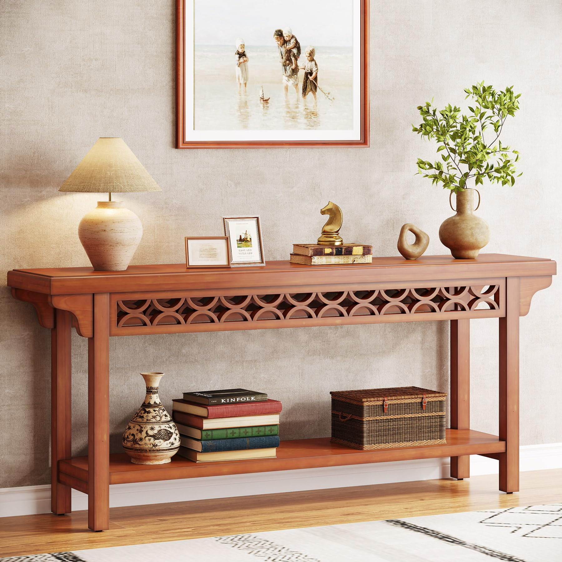 Tribesigns 70.8 inch Solid Wood Long Console Table, Farmhouse Entryway Table Sofa Table for Living Room Hallway
