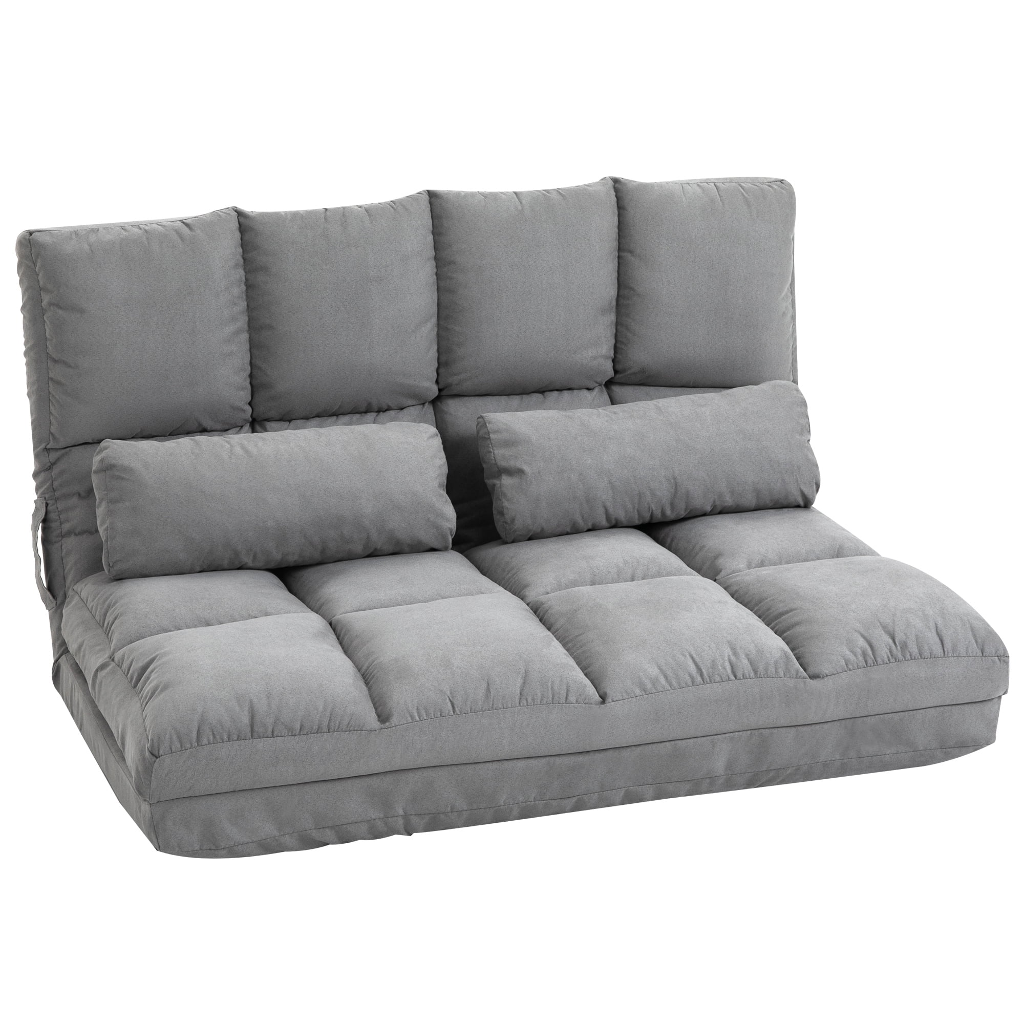 HOMCOM Convertible Floor Sofa with 7 Position Adjustable Backrest, Thick Padding, Metal Frame and 2 Pillows