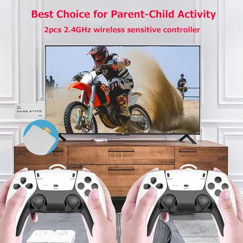 Wireless Retro Gaming Console Built-in 20000+ Classic Games Retro Game Stick, 4K HDMI Output Plug & Play Video Game Console, Dual 2.4G Wireless Controllers, for Birthday Gifts