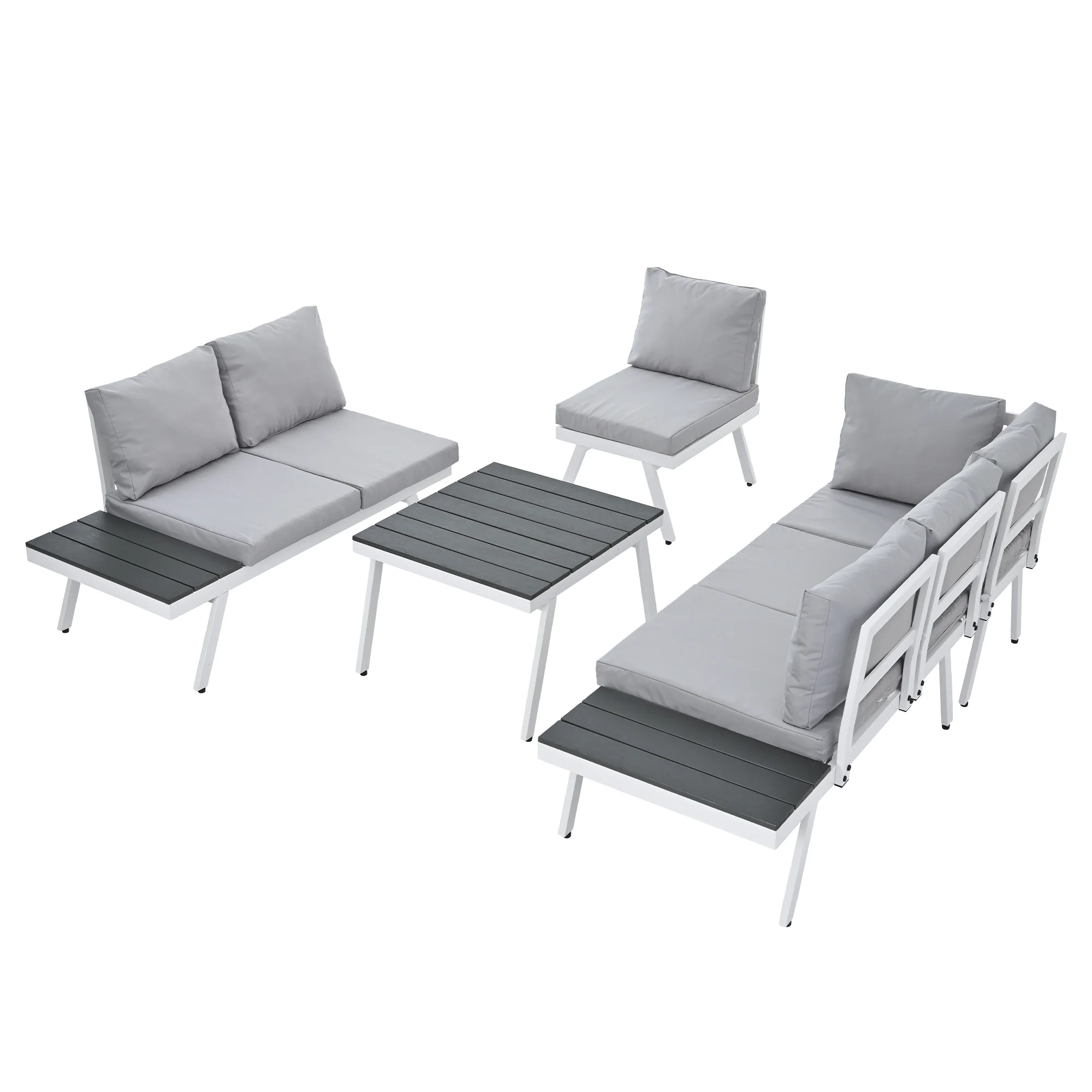 Glavbiku 5 Piece Outdoor Patio Furniture Set,Modern Sectional Sofa with Coffee Table,End Table,Grey