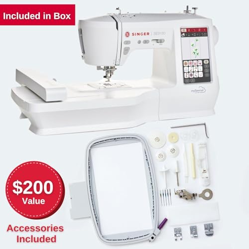 SINGER SE9180 Sewing & Embroidery Machine | 250 Built-in Stitches, 150 Embroidery Designs, 10 Fonts, 1-Step Buttonhole, 7