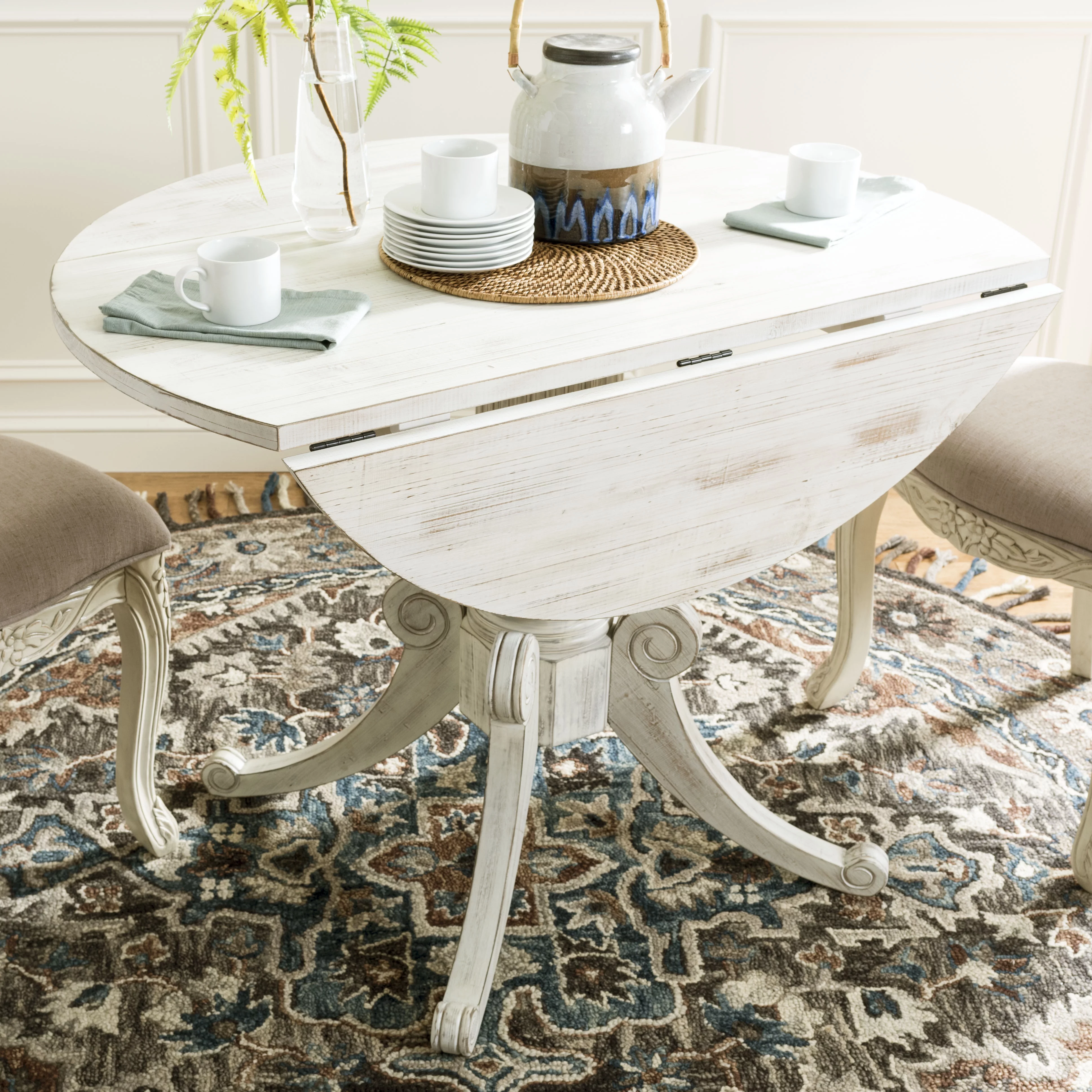 SAFAVIEH Forest Drop Rustic Foldable Leaf Dining Table, Antique White