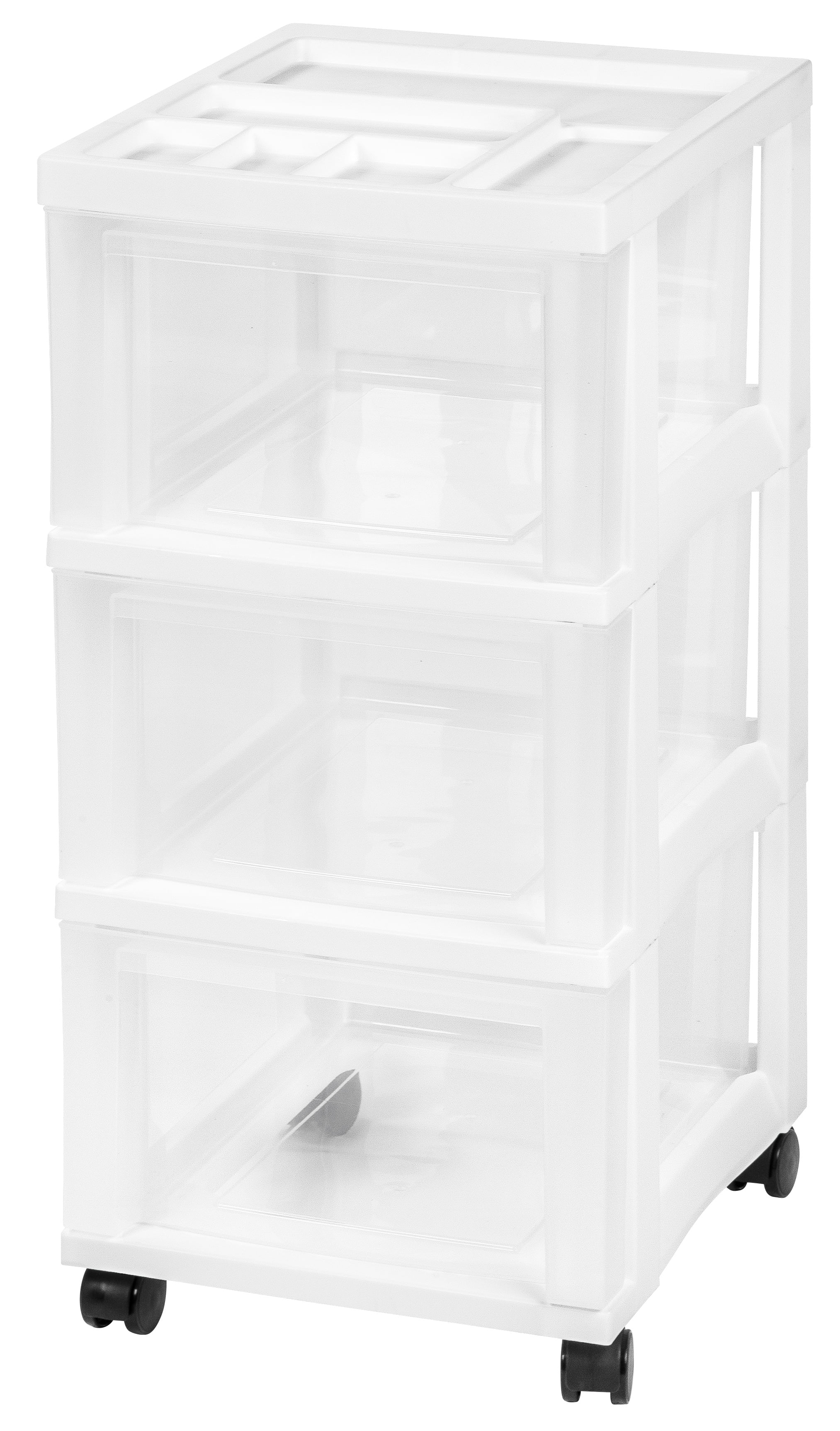 IRIS USA 3-Drawer Narrow Plastic Storage Drawer with Organizer Top, White