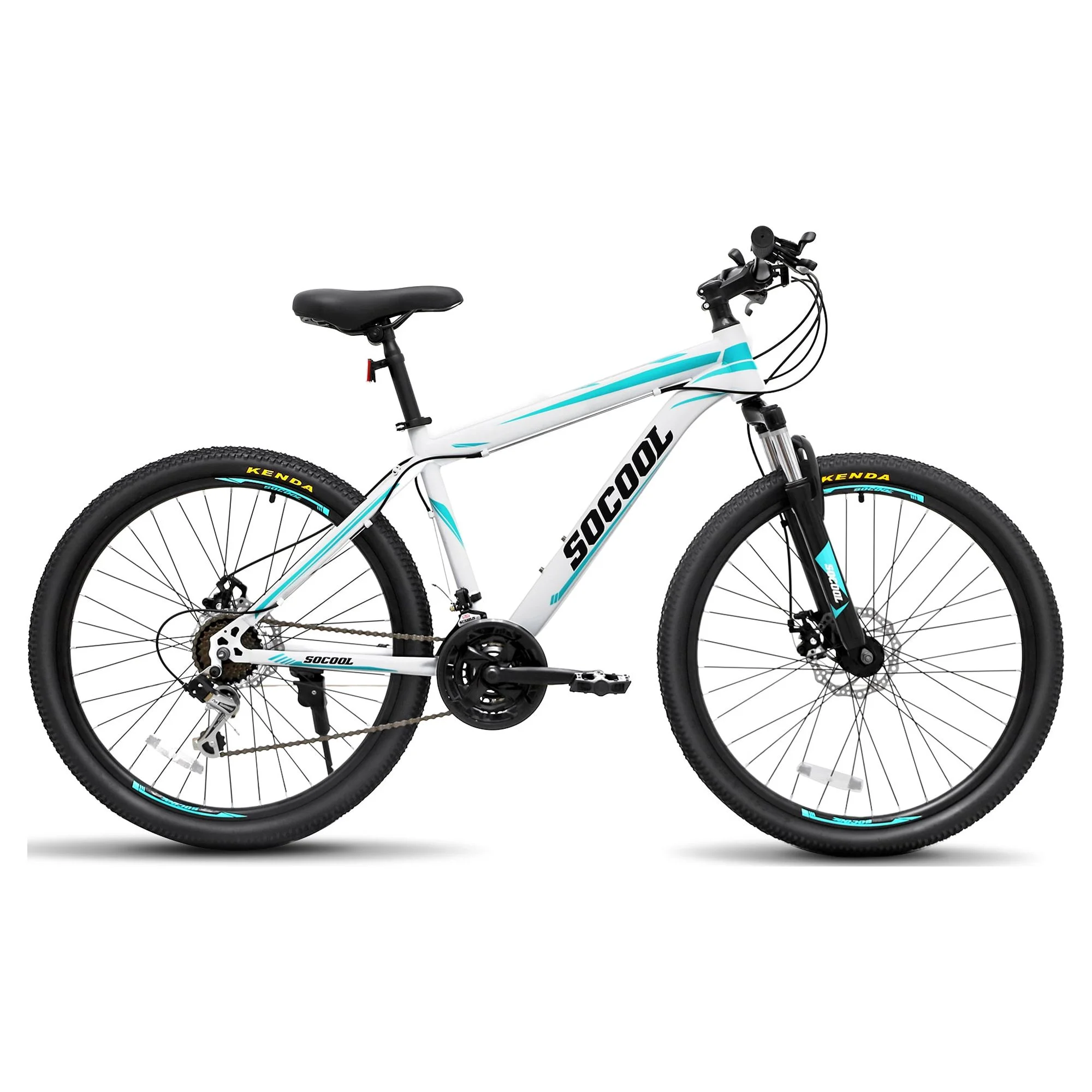 SOCOOL Mountain Bike, 26 Inch Wheels, 21 Speed Dual Disc Brakes, Bicycle for Men & Women, Full Suspension, Bicycle Urban Commuters, White and Black Bike, WD1325BK