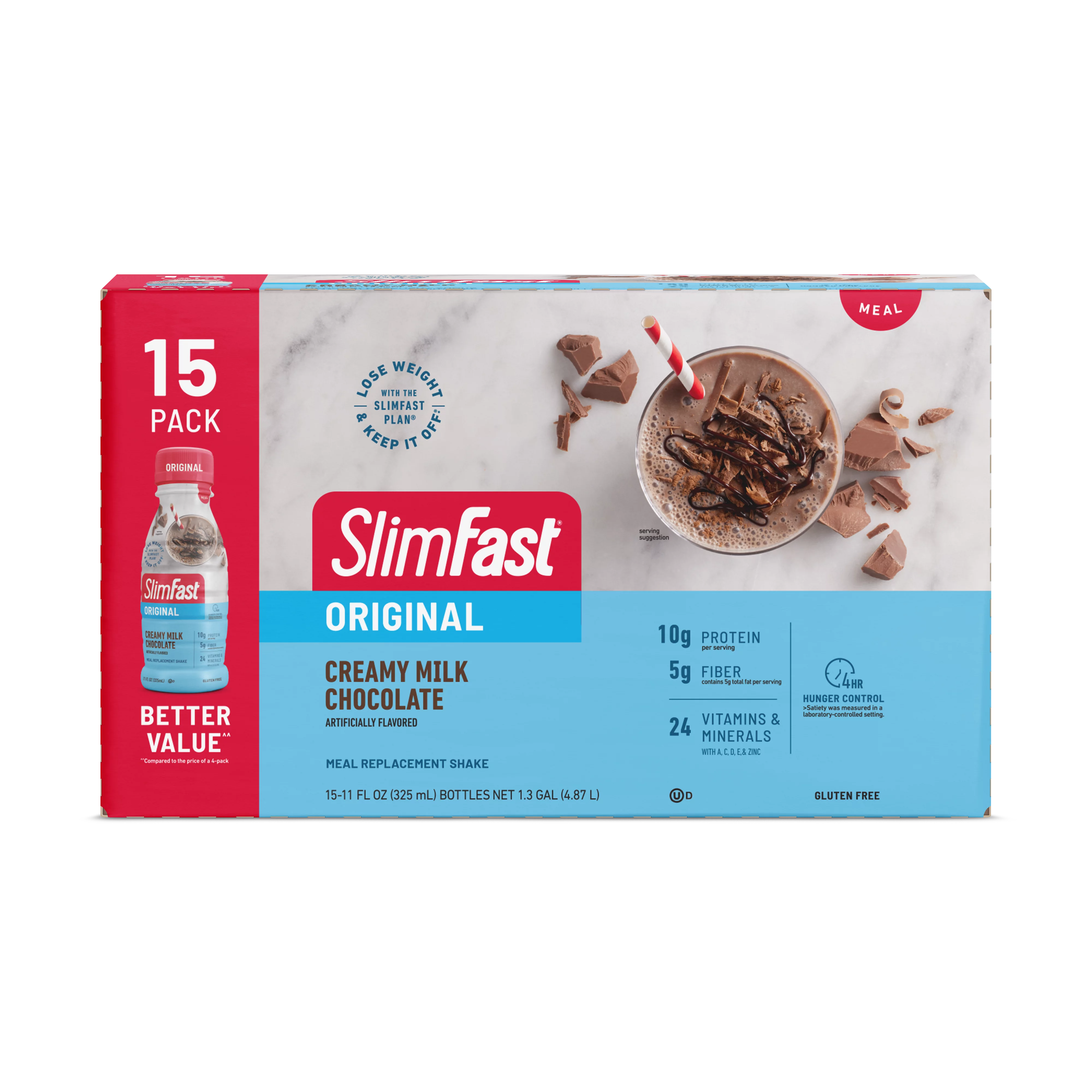 SlimFast Original Meal Replacement Shakes, Creamy Milk Chocolate, 11 fl. Oz., 15 Ct