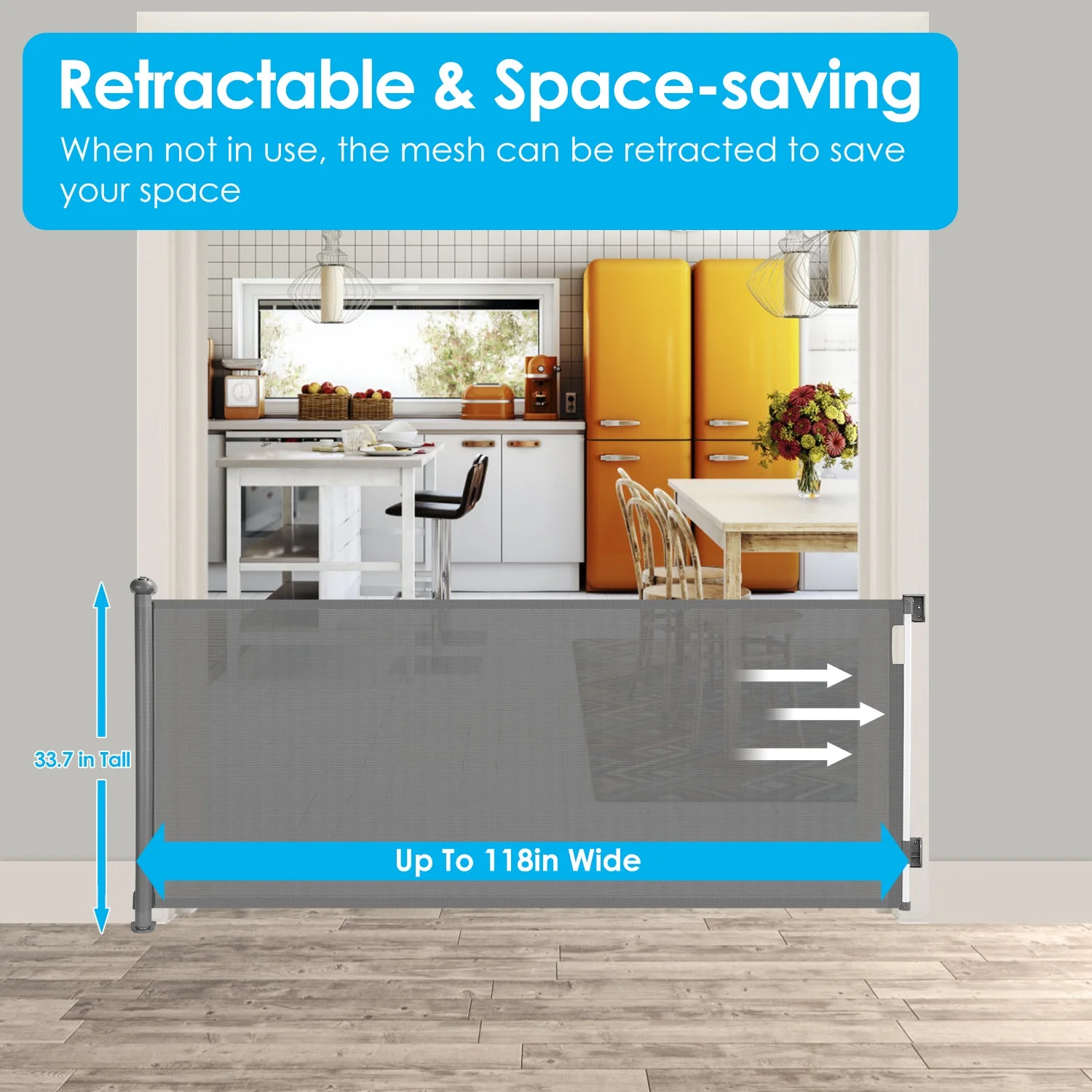 iMounTEK Extra Wide Retractable Baby Gates for Kids Pets for Doorways, Stairs, Hallways, 118