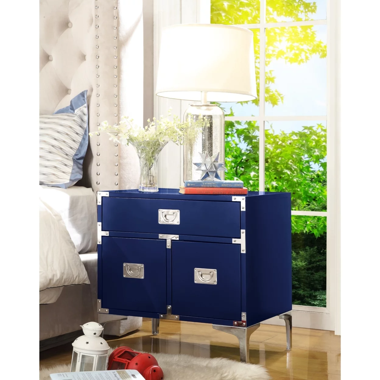 Gabi Lacquer Finish Nightstand-3 drawers-Side Table-Executive Style-Modern and Functional by Inspired Home