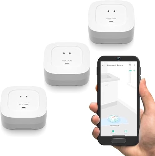 YoLink Water Leak Sensor 3-Pack, LoRa Up to 1/4 Mile Open-Air Range Smart Water Leak & Flood Detector, SMS/Text, Email & Push Notifications, w/Alexa, IFTTT, Home Assistant - YoLink Hub Required