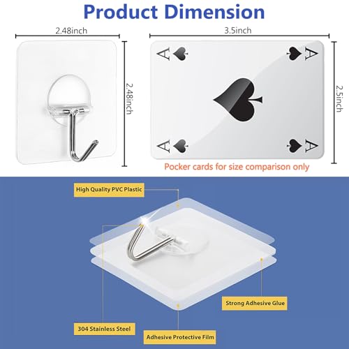 Adhesive Hooks for Hanging Heavy Duty Wall Hooks Self Adhesive Towel Coat Hooks Waterproof Transparent Hooks for Bathroom Shower Kitchen Keys Door Outdoor Home Improvement Utility Hook 12 Pack