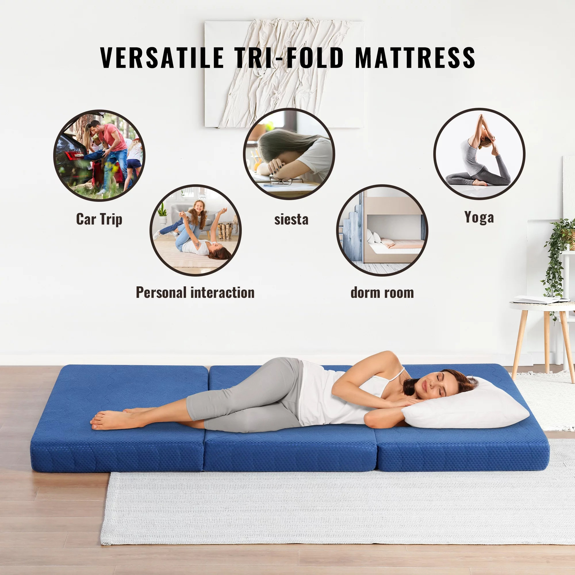 GrandRest 4'' Adult Tri-Fold Memory Foam Mattress, Blue, Twin