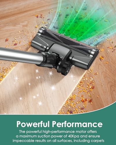 Cordless Vacuum Cleaner, 40Kpa Lightweight Stick Vacuum with 40 mins Runtime, Self-Standing Stick Vacuum Cleaners for Home, Rechargeable Cordless Vacuum for Hard Floors, Carpet and Pet Hair