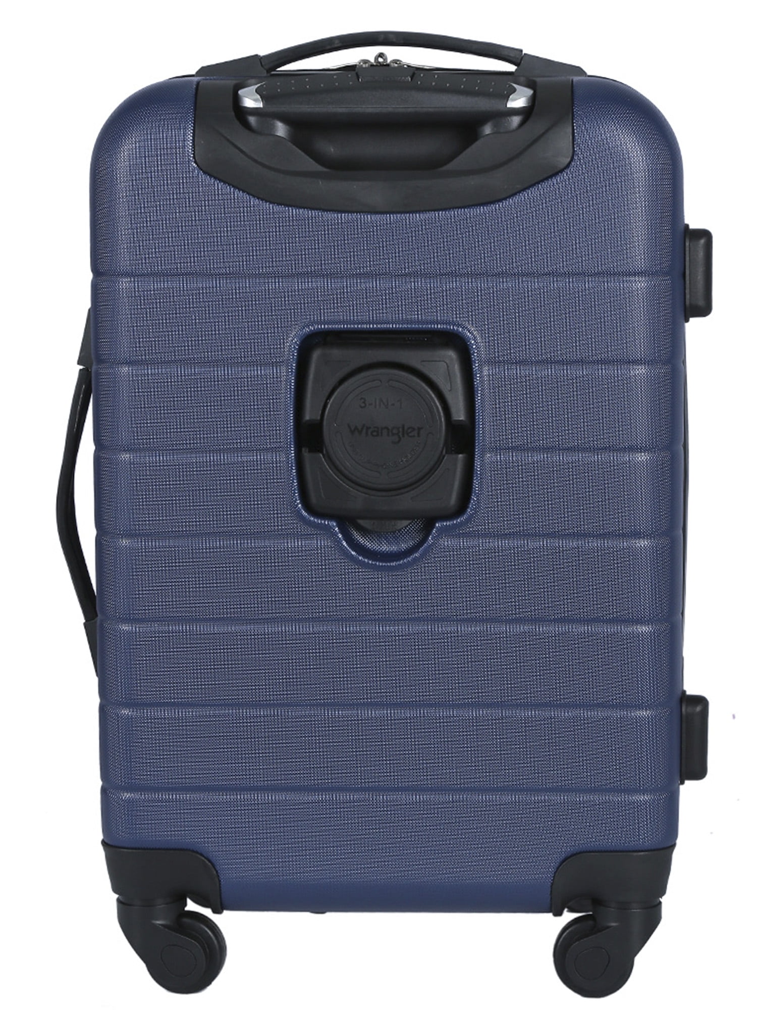 Wrangler 3 Piece Luggage Set with Cup Holder and USB Port, Navy Blue